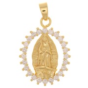 Colgante ovalado - Virgen en relieve con óxido de zirconio 22x16 mm - Oro - Cristal x1|raw }}