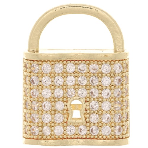 Colgante Candado con óxido de zirconio 19x14 mm - Oro - Cristal x1