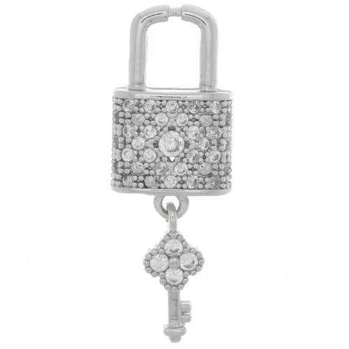 Colgante Candado y Llave con óxido de zirconio 26x9 mm - Rodio - Cristal x1