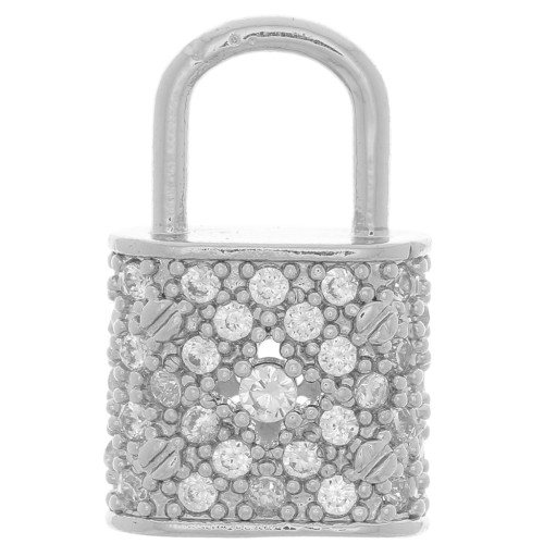 Colgante Candado con óxido de zirconio 17x11 mm - Rodio - Cristal x1