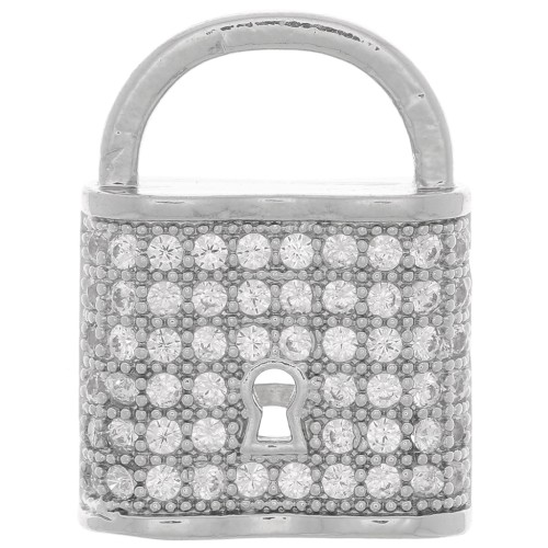 Colgante Candado con óxido de zirconio 19x14 mm - Rodio - Cristal x1