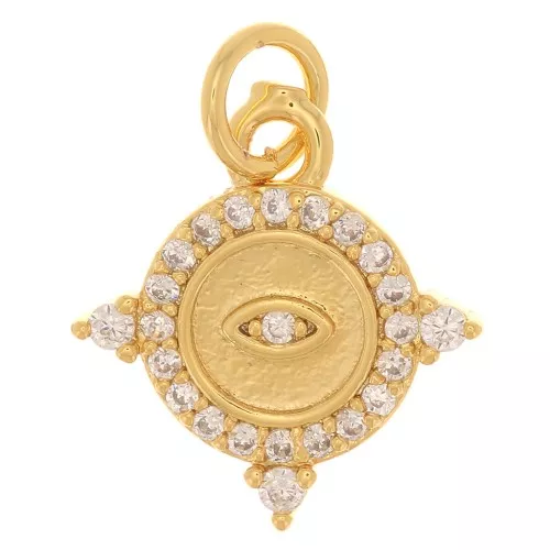 Colgante redondo con óxido de zirconio - motivo ojo - 14x13 mm - Oro - Cristal x1