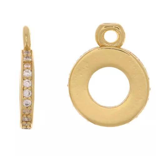 Charm círculo hueco con óxido de zirconio - 12x9,5 mm - Oro - Cristal x1