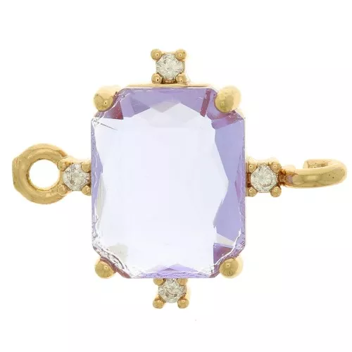 Separador rectangular con óxido de zirconio 17x14 mm - Oro - Púrpura - Cristal x1