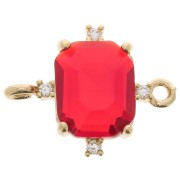 Separador rectangular con óxido de zirconio 17x14 mm - Oro - Rojo - Cristal x1|raw }}