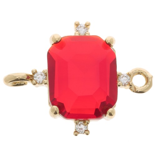 Separador rectangular con óxido de zirconio 17x14 mm - Oro - Rojo - Cristal x1