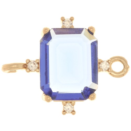 Separador rectangular con óxido de zirconio 17x14 mm - Oro - Zafiro - Cristal x1