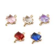 Separador rectangular con óxido de zirconio 17x14 mm - Oro - Rosa - Cristal x1