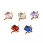 Separador rectangular con óxido de zirconio 17x14 mm - Oro - Rosa - Cristal x1