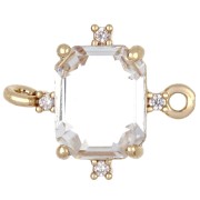 Entrepieza rectangular de cristal con circonitas, 17 x 14 mm - Dorado - Crystal x1