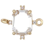 Entrepieza rectangular de cristal con circonitas, 17 x 14 mm - Dorado - Crystal x1