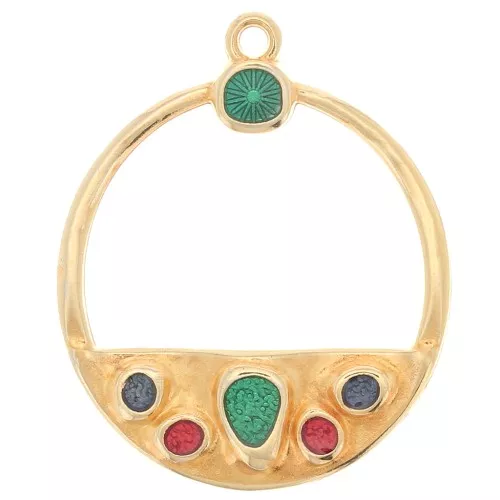 Colgante redondo hueco de 42,5x35 mm y resina epoxi - Chapado en oro - Multicolor x1