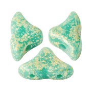 Cuentas de vidrio Helios® de Puca® 6x10mm - Verde Turquesa Opaco Salpicadura de Oro x10g