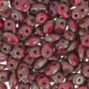 SuperDuo 2,5x5 mm Opaque Red Silver Picasso x10g|raw }}