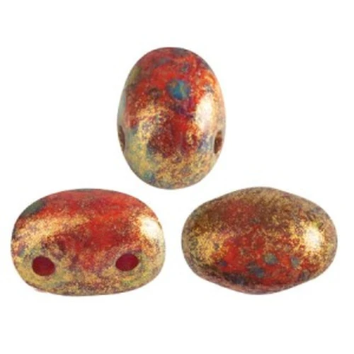 Cuentas de vidrio Samos® por Puca® 7x5 mm Opaque Light Coral Gold Spotted x10g
