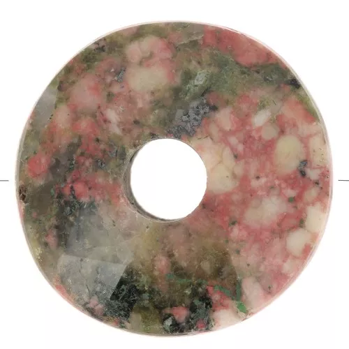 Cuenta donuts facetada 12 mm piedra gema - Unakite x1