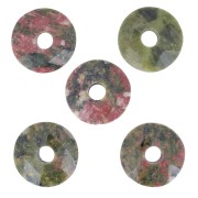 Cuenta donuts facetada 12 mm piedra gema - Unakite x1