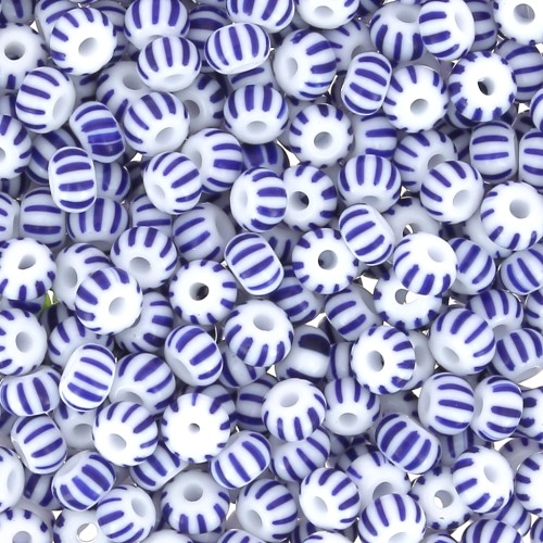 Cuentas de Rocalla Preciosa rayadas 8/0, 3 mm - Blanco - Azul, 20 g