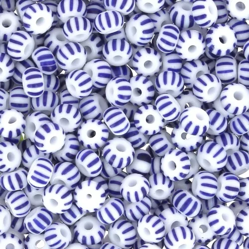 Cuentas de Rocalla Preciosa rayadas 8/0, 3 mm - Blanco - Azul, 20 g