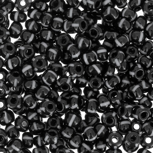 Cuentas de Rocalla Preciosa rayadas 8/0, 3 mm - Negro - Blanco, 20 g