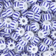 Cuentas de Rocalla Preciosa rayadas 6/0, 4 mm - Azul - Blanco, 20 g