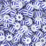 Cuentas de Rocalla Preciosa rayadas 6/0, 4 mm - Azul - Blanco, 20 g
