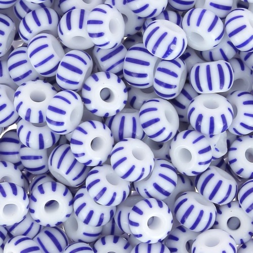 Cuentas de Rocalla Preciosa rayadas 6/0, 4 mm - Azul - Blanco, 20 g