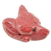 Colgante Cabeza de Lobo 35x25 mm en piedra preciosa - Jaspe rouge x1