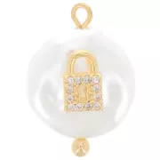 Colgante de candado de perla de agua dulce y óxido de zirconio redonda 20x14 mm - Blanco - Oro x1