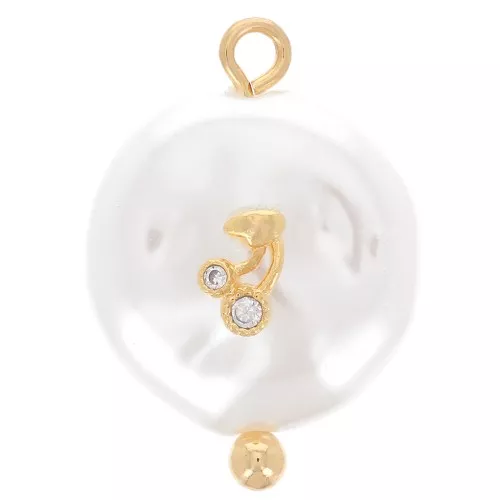 Pendentif rond perle d'eau douce et cerises en óxido de zirconio 20x14 mm - Blanc - Doré x1