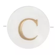 Cuenta letra alfabética redonda de nácar 8 mm - C - Natural - Dorado x1