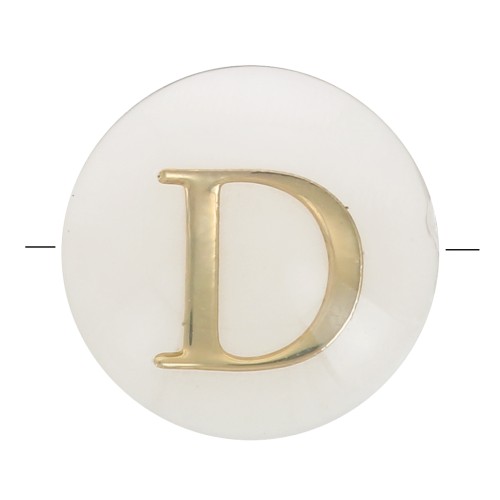 Cuenta letra alfabética redonda de nácar 8 mm - D - Natural - Dorado x1