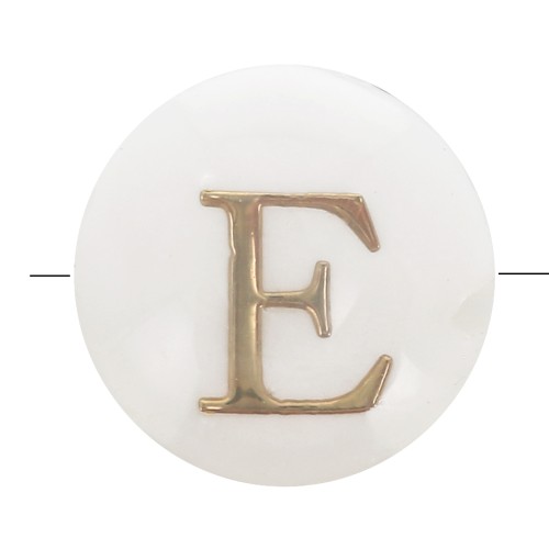 Cuenta letra alfabética redonda de nácar 8 mm - E - Natural - Dorado x1