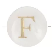 Cuenta letra alfabética redonda de nácar 8 mm - F - Natural - Dorado x1