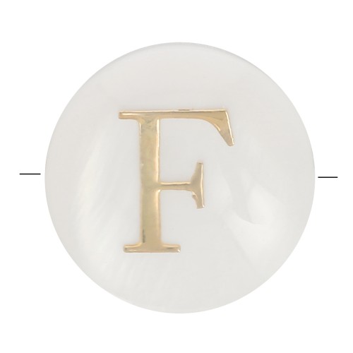 Cuenta letra alfabética redonda de nácar 8 mm - F - Natural - Dorado x1