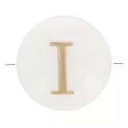 Cuenta letra alfabética redonda de nácar 8 mm - I - Natural - Dorado x1