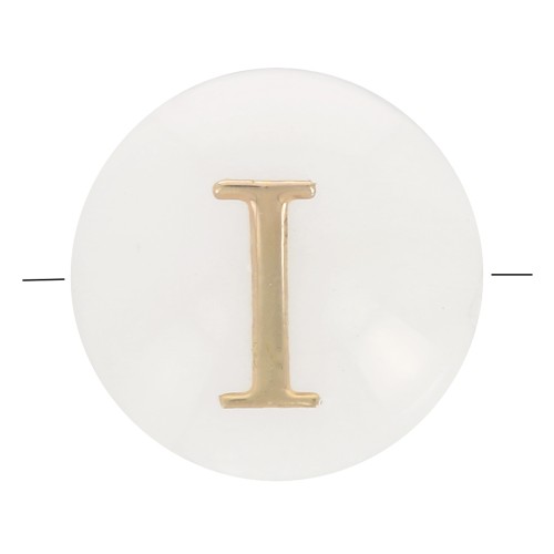 Cuenta letra alfabética redonda de nácar 8 mm - I - Natural - Dorado x1
