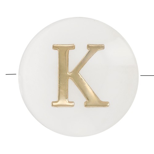Cuenta letra alfabética redonda de nácar 8 mm - K - Natural - Dorado x1