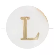 Cuenta letra alfabética redonda de nácar 8 mm - L - Natural - Dorado x1