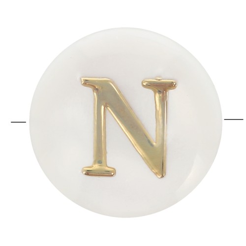 Cuenta letra alfabética redonda de nácar 8 mm - N - Natural - Dorado x1
