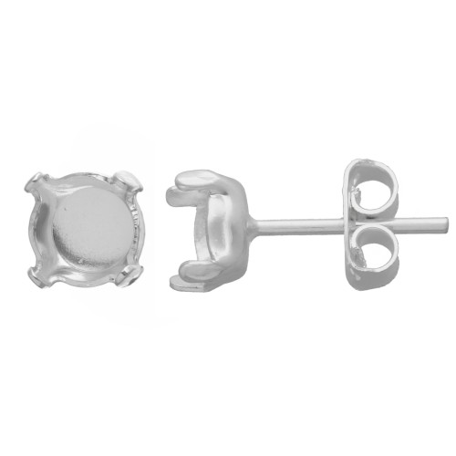 Pendientes con trasera soporte cabuchón 1028/1088 6 mm plateado x2