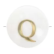 Cuenta letra alfabética redonda de nácar 8 mm - Q - Natural - Dorado x1