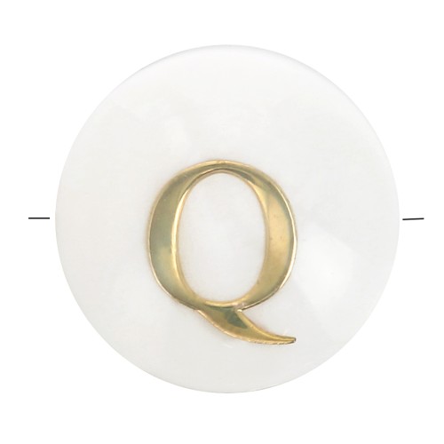 Cuenta letra alfabética redonda de nácar 8 mm - Q - Natural - Dorado x1