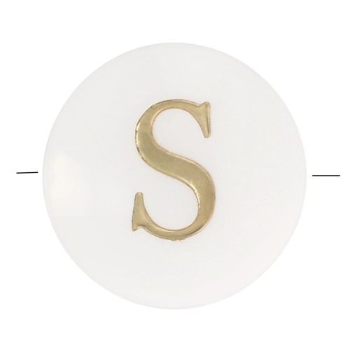 Cuenta letra alfabética redonda de nácar 8 mm - S - Natural - Dorado x1
