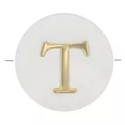 Cuenta letra alfabética redonda de nácar 8 mm - T - Natural - Dorado x1