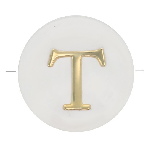 Cuenta letra alfabética redonda de nácar 8 mm - T - Natural - Dorado x1