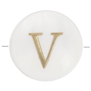 Cuenta letra alfabética redonda de nácar 8 mm - V - Natural - Dorado x1