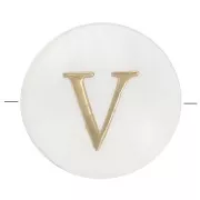 Cuenta letra alfabética redonda de nácar 8 mm - V - Natural - Dorado x1