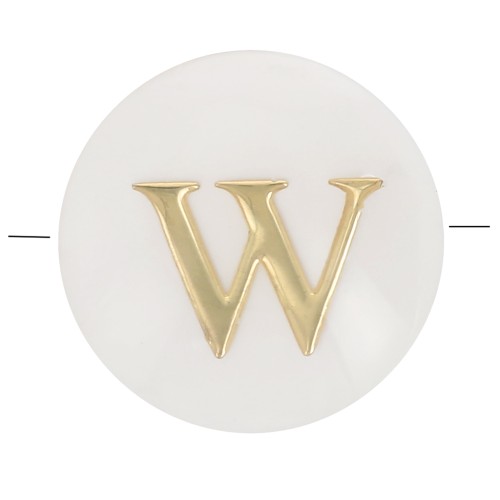 Cuenta letra alfabética redonda de nácar 8 mm - W - Natural - Dorado x1