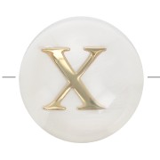 Cuenta letra alfabética redonda de nácar 8 mm - X - Natural - Oro x1